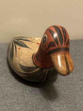 Vintage Tonala Mexican Clay Handpainted Pottery Duck Folk Art 6.5" Long
